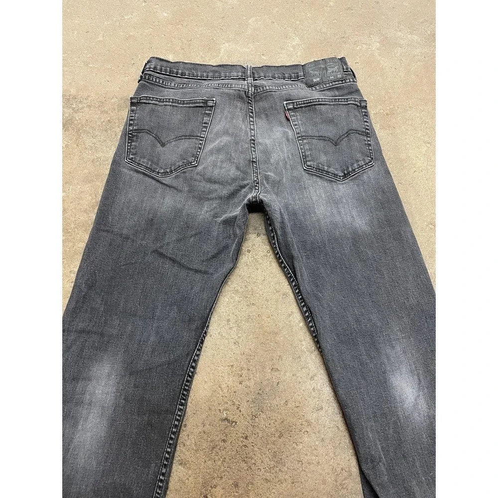 Levis 505 Jeans Mens 36x30 Gray Charcoal Stretch‎ Denim Straight Leg Zip Fly